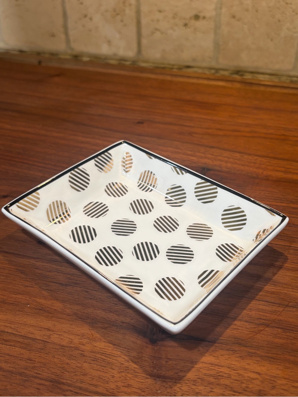 White Ceramic Tray with Gold Dot Pattern